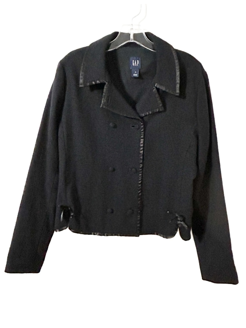 GAP Black Wool Blend Cropped Double Breasted Jacket Bows Women’s Size Medium